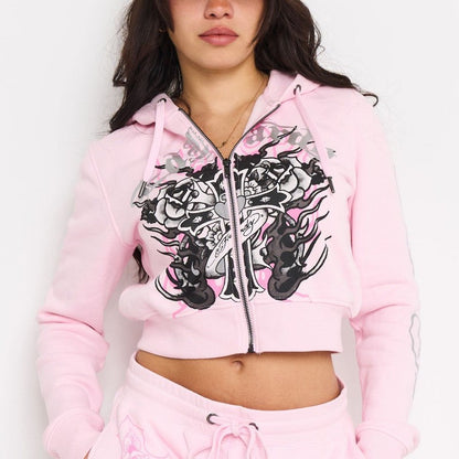 Flame Cross Zip Front Hoodie