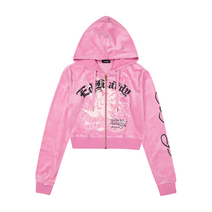 Panther Crown Velour Zip Front Hoodie