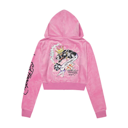 Panther Crown Velour Zip Front Hoodie