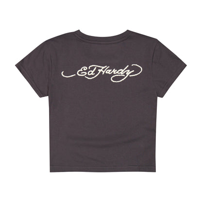 Rose Heart Baby Tee - Charcoal