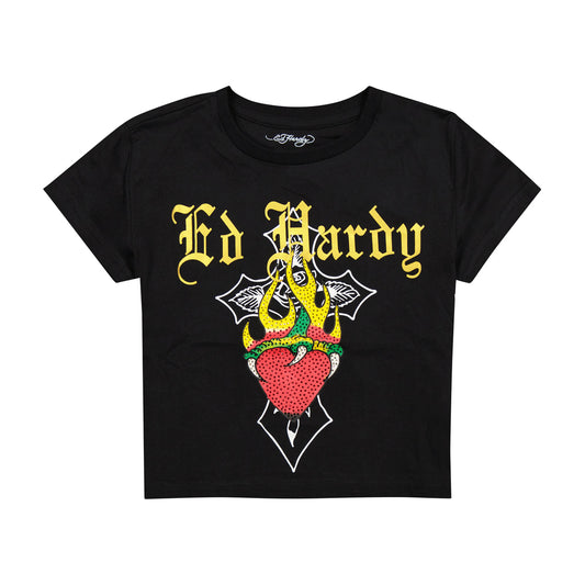 Heart Flame Rhinestone Baby Tee