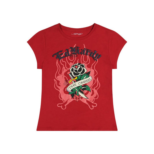 Flame Rose Puff Print Fitted Tee