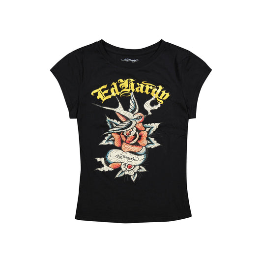 Swallow Rose Rhinestone Fitted Tee