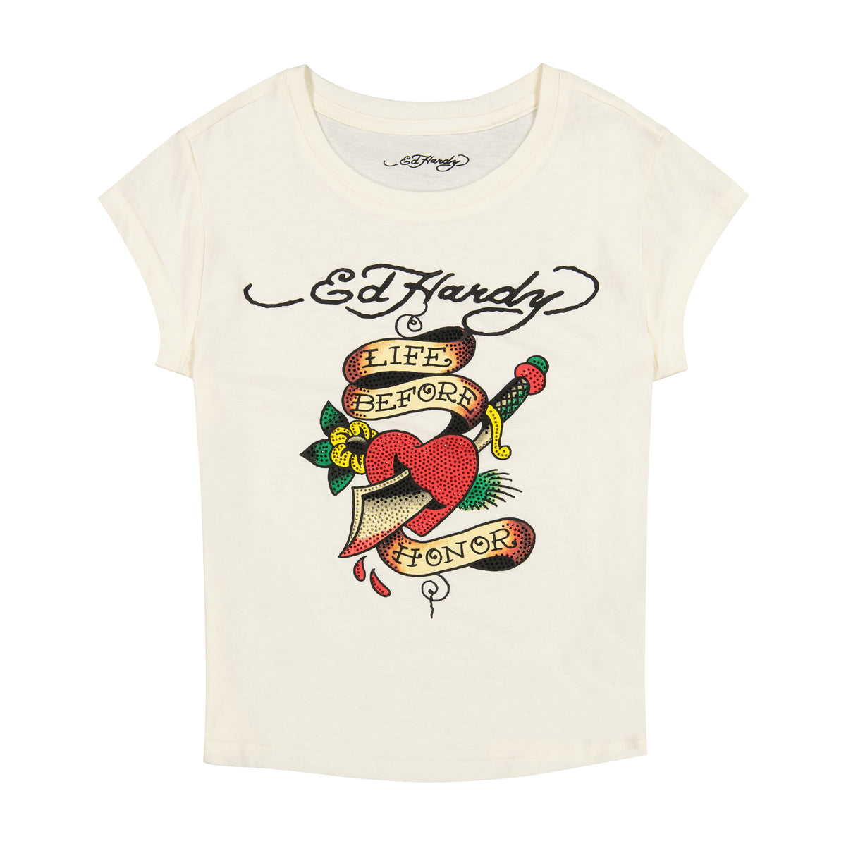Heart Sword Rhinestone Cap Sleeve Tee
