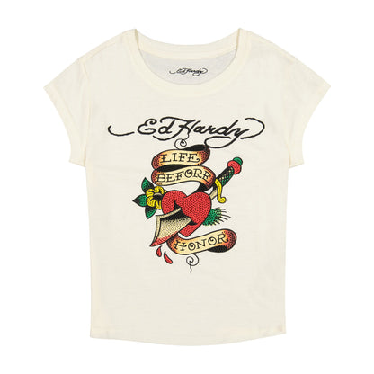 Heart Sword Rhinestone Cap Sleeve Tee