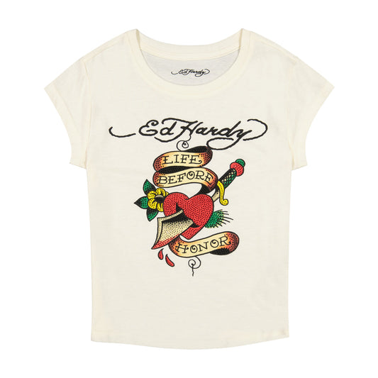Heart Sword Rhinestone Cap Sleeve Tee