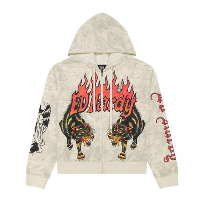 Wolves Boxy Zip Hoodie, Ivory