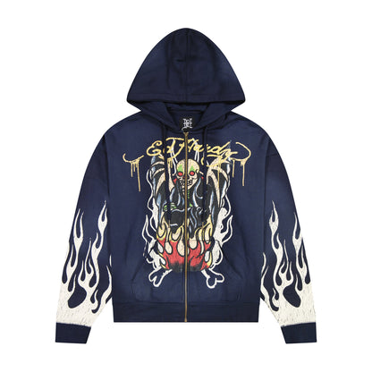Fire Lord Boxy Zip Hoodie - Sunfade Navy