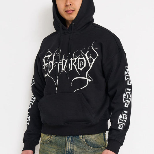 Panther Flame Rhinestone Boxy Fleece Hoodie