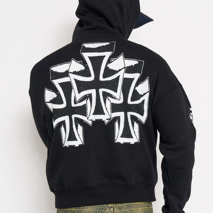 Panther Flame Rhinestone Boxy Fleece Hoodie