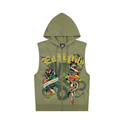 Dagger Rose Fleece Cut Off Hoodie