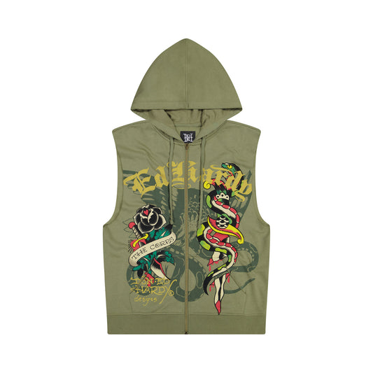 Dagger Rose Fleece Cut Off Hoodie