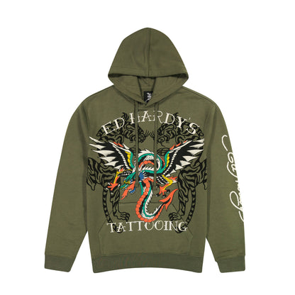 Dragon Wings Olive Pullover Hoodie