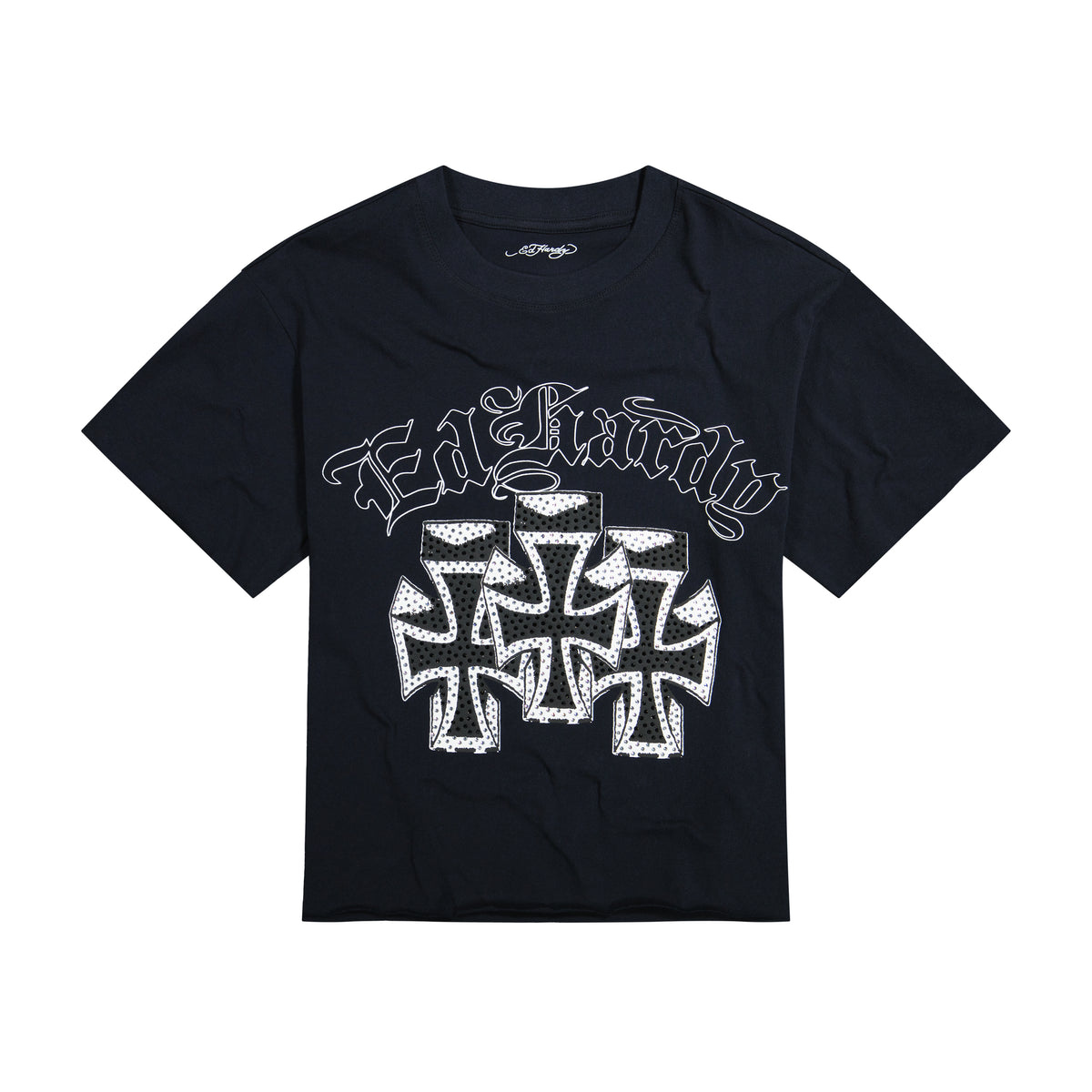 Crosses Rhinestone Boxy Cropped Tee