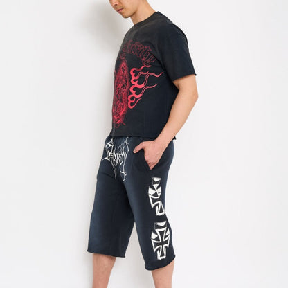 Crosses Puff Print Long Fleece Shorts