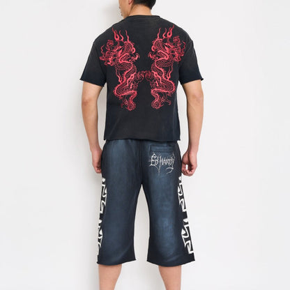 Crosses Puff Print Long Fleece Shorts